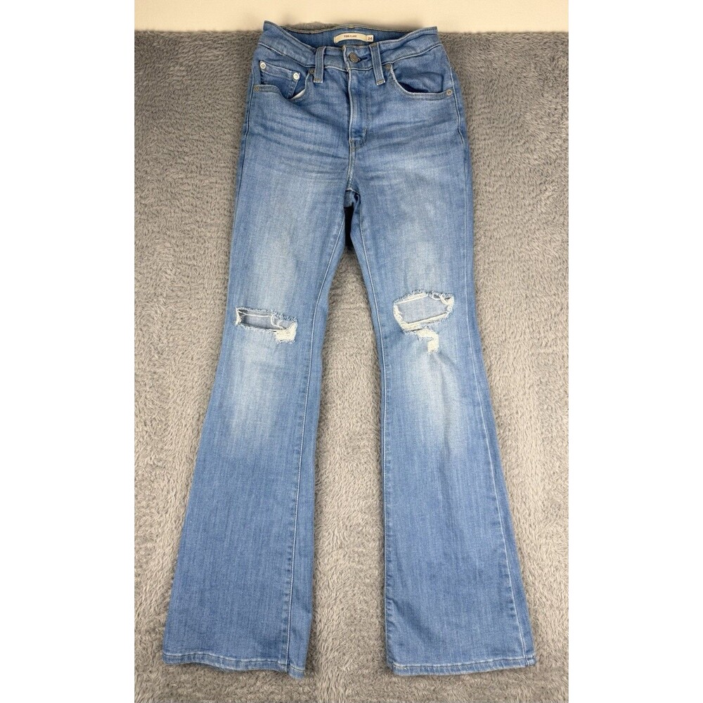 Levi’s 726 High Rise Flare Jeans Women’s 24x32 Light Wash Distressed Stretch
